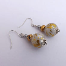 Load image into Gallery viewer, Silver, Gold &amp; White Handmade Bead Earrings
