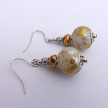 Load image into Gallery viewer, Silver, Gold &amp; White Handmade Bead Earrings

