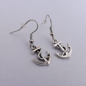 Silver Tone Anchor Charm Drop Earrings