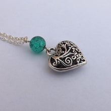 Load image into Gallery viewer, Silver Tone Heart &amp; Teal Bead Handmade Pendant Necklace
