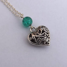 Load image into Gallery viewer, Silver Tone Heart &amp; Teal Bead Handmade Pendant Necklace
