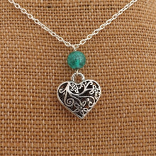 Load image into Gallery viewer, Silver Tone Heart &amp; Teal Bead Handmade Pendant Necklace
