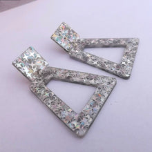 Load image into Gallery viewer, Silver with Holographic Sparkle Acrylic Drop Earrings

