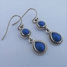 Load image into Gallery viewer, Small Blue &amp; Silver Tone Drop Earrings
