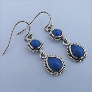 Small Blue & Silver Tone Drop Earrings