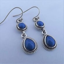 Load image into Gallery viewer, Small Blue &amp; Silver Tone Drop Earrings
