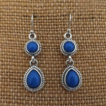 Load image into Gallery viewer, Small Blue &amp; Silver Tone Drop Earrings
