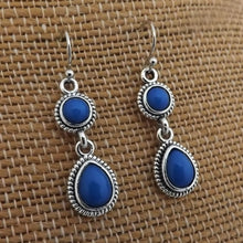 Load image into Gallery viewer, Small Blue &amp; Silver Tone Drop Earrings
