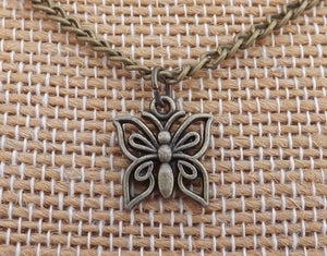 Small Butterfly Bronze Tone Pendant Necklace