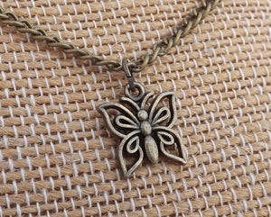 Small Butterfly Bronze Tone Pendant Necklace