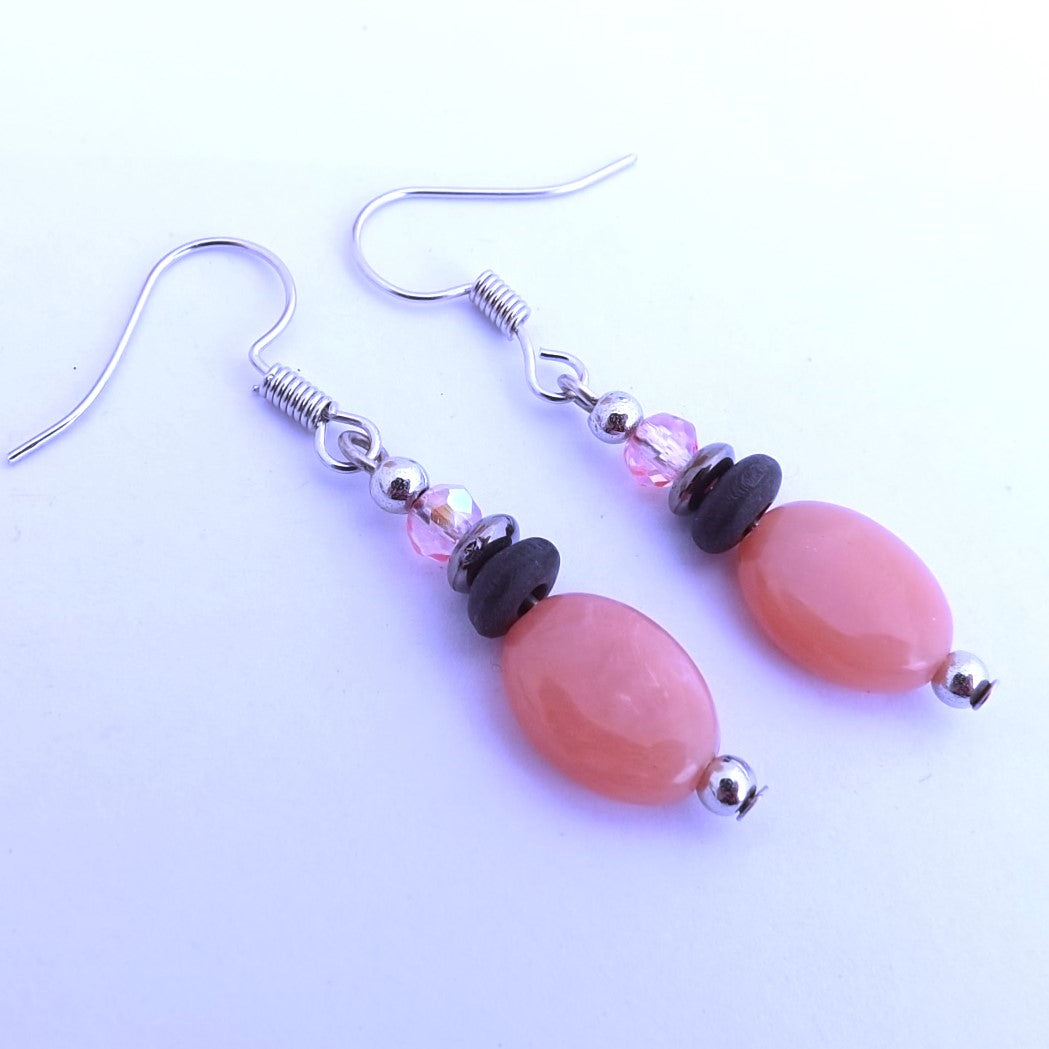 Small Pink & Black Handmade Bead Earrings