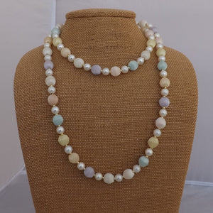 Soft Pastel Fabrice & Faux Pearl Vintage Beads Handmade Necklace