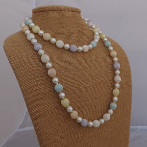 Soft Pastel Fabrice & Faux Pearl Vintage Beads Handmade Necklace