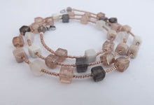 Load image into Gallery viewer, Soft Pink, Grey &amp; White Handmade Cube Bead Necklace
