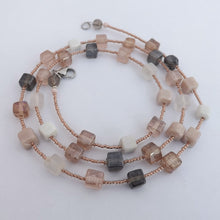 Load image into Gallery viewer, Soft Pink, Grey &amp; White Handmade Cube Bead Necklace
