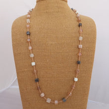 Load image into Gallery viewer, Soft Pink, Grey &amp; White Handmade Cube Bead Necklace
