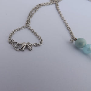 Soft Blue & Clear Handmade Bead Necklace with Heart Pendant