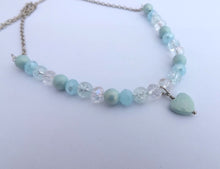 Load image into Gallery viewer, Soft Blue &amp; Clear Handmade Bead Necklace with Heart Pendant
