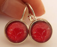 Load image into Gallery viewer, Swirls on Red Dome Earrings on Lever Back Hooks
