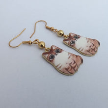 Load image into Gallery viewer, Tabby &amp; White Cat with Gold Bead, Drop Earrings
