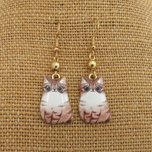 Load image into Gallery viewer, Tabby &amp; White Cat with Gold Bead, Drop Earrings
