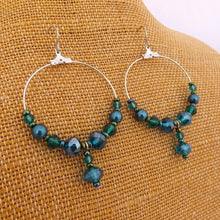 Load image into Gallery viewer, Teal Bead Handmade Hoop Drop Earrings
