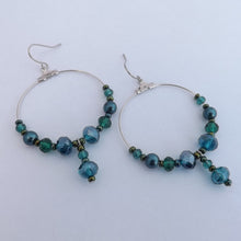 Load image into Gallery viewer, Teal Bead Handmade Hoop Drop Earrings
