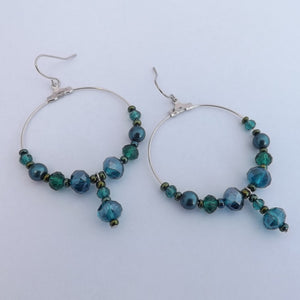 Teal Bead Handmade Hoop Drop Earrings