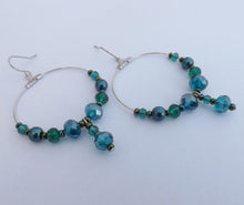 Load image into Gallery viewer, Teal Bead Handmade Hoop Drop Earrings
