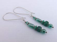 Load image into Gallery viewer, Teal Handmade Glass Bead Earrings on Long Kidney Hooks
