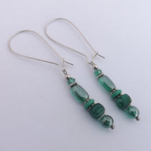 Load image into Gallery viewer, Teal Handmade Glass Bead Earrings on Long Kidney Hooks
