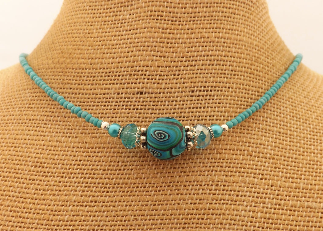 Light Teal & Black Koru Handmade Kathryn Design necklace