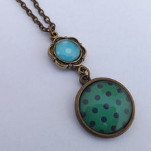 Load image into Gallery viewer, Teal &amp; Blue Handmade Double Dome Pendant Necklace (Made in NZ)
