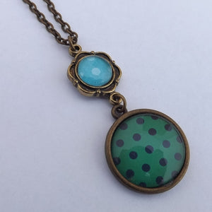 Teal & Blue Handmade Double Dome Pendant Necklace (Made in NZ)