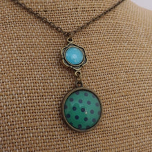 Load image into Gallery viewer, Teal &amp; Blue Handmade Double Dome Pendant Necklace (Made in NZ)
