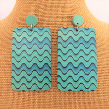 Load image into Gallery viewer, Teal, Blue &amp; Black Large Wooden Rectangle Earrings
