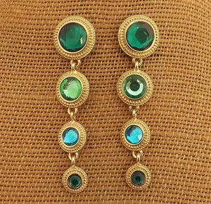 Teal, Blue & Gold Tone Round Drop earrings (free giftbox)