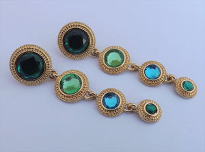 Teal, Blue & Gold Tone Round Drop earrings (free giftbox)