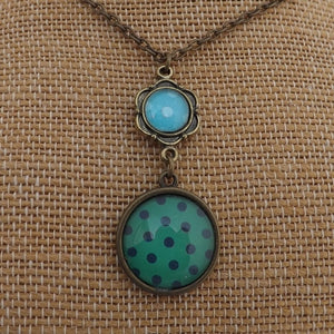 Teal & Blue Handmade Double Dome Pendant Necklace (Made in NZ)