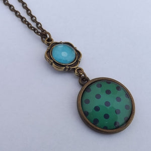 Teal & Blue Handmade Double Dome Pendant Necklace (Made in NZ)
