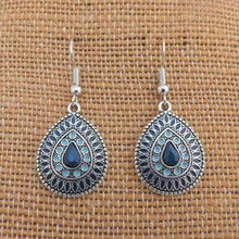 Load image into Gallery viewer, Teal, Blue &amp; Silver Tone Tone Dotted Drop Earrings
