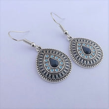 Load image into Gallery viewer, Teal, Blue &amp; Silver Tone Tone Dotted Drop Earrings
