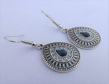 Load image into Gallery viewer, Teal, Blue &amp; Silver Tone Tone Dotted Drop Earrings
