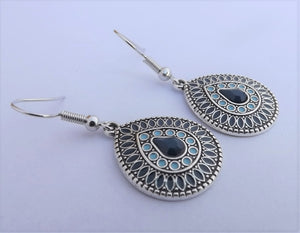 Teal, Blue & Silver Tone Tone Dotted Drop Earrings