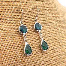 Load image into Gallery viewer, Teal &amp; Dark Blue, Silver Tone Drop Earrings
