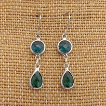 Load image into Gallery viewer, Teal &amp; Dark Blue, Silver Tone Drop Earrings
