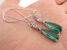 Load image into Gallery viewer, Teal &amp; Faux Diamond Faceted Earrings on Long Kidney Hooks
