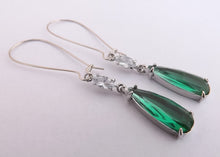 Load image into Gallery viewer, Teal &amp; Faux Diamond Faceted Earrings on Long Kidney Hooks
