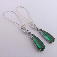 Load image into Gallery viewer, Teal &amp; Faux Diamond Faceted Earrings on Long Kidney Hooks
