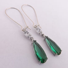 Load image into Gallery viewer, Teal &amp; Faux Diamond Faceted Earrings on Long Kidney Hooks
